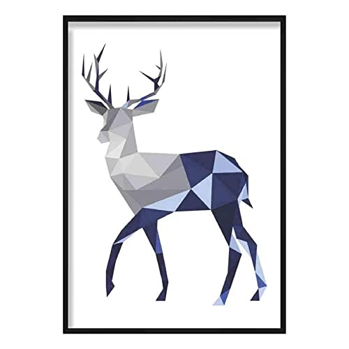 Artze Wall Art Geometric Poly Hirsch Poster 30 cm Breite x 40 cm Höhe, Marineblau/Grau von Artze Wall Art