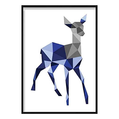 Artze Wall Art Geometric Poly Young Hirsch Poster, 30 cm Breite x 40 cm Höhe, Marineblau/Grau von Artze Wall Art