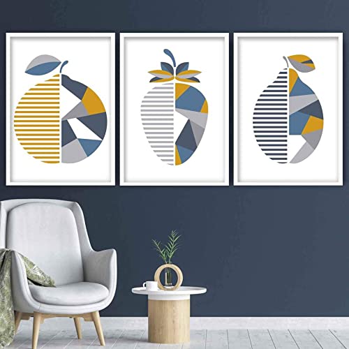 Artze Wall Art Geometrische Orange Erdbeere Zitrone Obst Küche Wandkunstdrucke 3-teiliges Set, 40cm Breite x 50cm Höhe, Gelb/Blau/Grau Artze Wall Art Geometrische Orange Erdbeere Zitrone Obst Küche Wandkunstdrucke 3-teiliges Set, 40cm Breite x 50cm Höhe, Gelb/Blau/Grau von Artze Wall Art