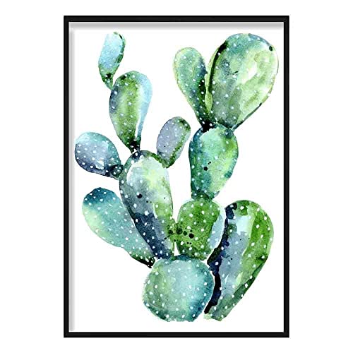 Artze Wall Art Kaktus-Aquarelldruck, 30 cm Breite x 40 cm Höhe, blau/grün von Artze Wall Art