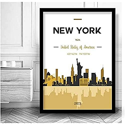 Artze Wall Art Kunstdruck, Motiv: New York Skyline Cityscape USA, A1, gelb/grau von Artze Wall Art