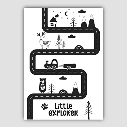 Artze Wall Art Little Explorer Poster für Kinderzimmer, skandinavisch, 21 x 30 cm, Schwarz/Weiß von Artze Wall Art