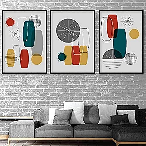 Artze Wall Art Mid Century Moderner abstrakter geometrischer Druck, 3-teiliges Set, A2 Größe von Artze Wall Art