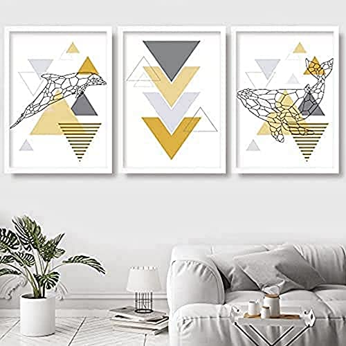 Artze Wall Art Moderner Kunstdruck Skandinavischer Delfin und Wal, 3-teiliges Set, 40 cm Breite x 50 cm Höhe, gelb/grau Artze Wall Art Moderner Kunstdruck Skandinavischer Delfin und Wal, 3-teiliges Set, 40 cm Breite x 50 cm Höhe, gelb/grau von Artze Wall Art