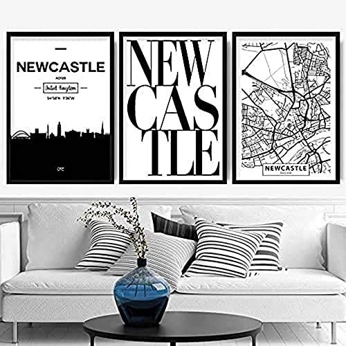 Artze Wall Art Newcastle Skyline Straßenkarte Stadtdrucke 3-teilig 40cm Breite x 50cm Höhe von Artze Wall Art