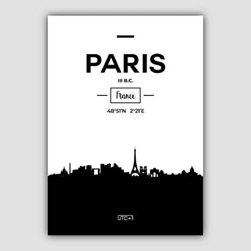 Artze Wall Art Paris Aquarell Skyline Stadtbild Druck, 40 cm Breite x 50 cm Höhe, schwarz/grau/weiß von Artze Wall Art