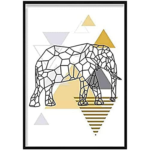 Artze Wall Art Poster Elefant abstrakt Geometrisch Skandinavisch 50cm Breite x 70cm Höhe gelb/grau von Artze Wall Art