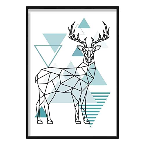 Artze Wall Art Skandinavisches Poster Hirsch Abstrakt Geometrisch 40 cm Breite x 50 cm Höhe, Aqua Blue von Artze Wall Art