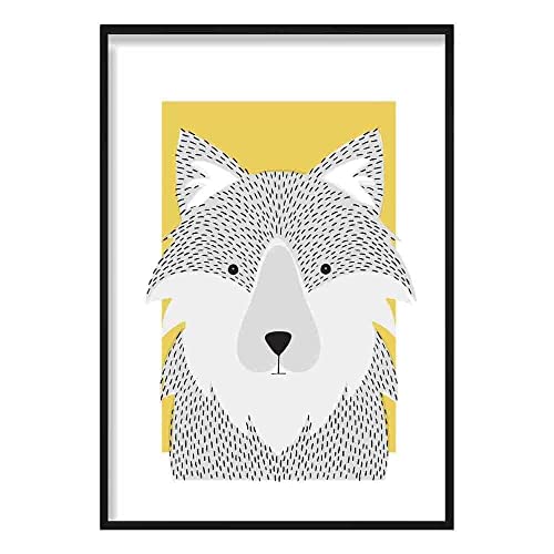 Artze Wall Art Wolf Sketch Style Kinderzimmer Poster, 50 cm Breite x 70 cm Höhe, Gelb von Artze Wall Art