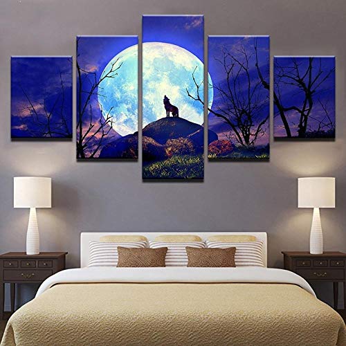 Artzon 5 Panel Wand Kunst Leinwand Modulare Bilder Hdmond- Und Wolfsbilder Hauptdekoration -30x45cmx2 30x55cmx2 30x70cmx1-No Eingerahmt von ARTZON