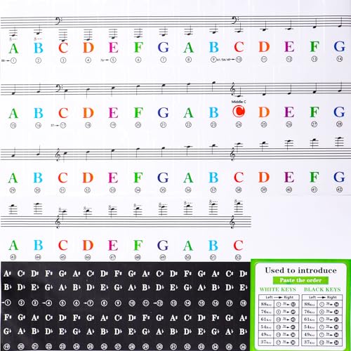 Aruicheng Klavier Keyboard Aufkleber für 88/61/54/49/37 Entfernbar Klaviertasten Aufkleber Keyboard Noten Aufkleber Piano Sticker für Anfänger von Aruicheng