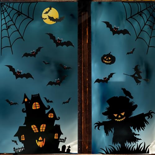 Halloween Fensterbilder Halloween Deko Aufkleber Halloween Fenster Sticker Halloween Dekoration Halloween Fenstersticker Halloween Fensterdeko 3 Blätter von Aruicheng