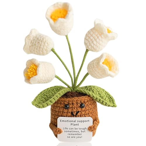 Aruigu Pocket Hug Weißes Maiglöckchen - Positive Potato Kartoffel Serien Gehäkelte Glücksbringer Gute Besserung Genesungsgeschenke Geschenke Prüfung Zeugnis Geburtstagsgeschenk Freunden Kollegen von Aruigu