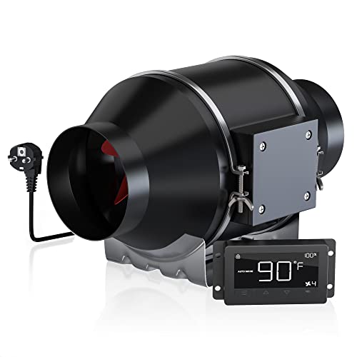 Aruobru Rohrventilator Ø 100 mm 360 m³/H Abluftventilator mit Temperatur- und Feuchtigkeitsregler für Booster, Zuchtzelte, Hydroponik, Landwirtschaft, Gewerbe, Zuhause, Badezimmer, Fabrik von Aruobru
