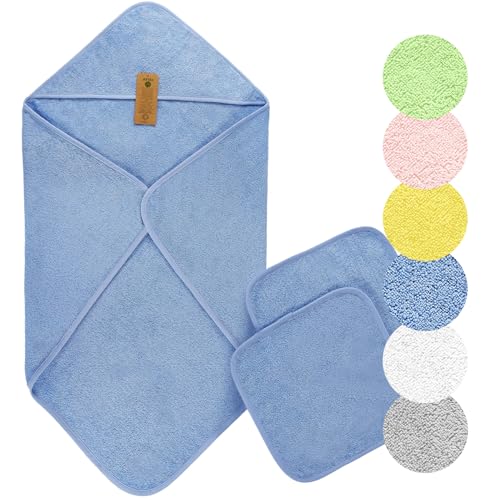 Arus Baby-Kapuzenhandtuch-Set aus Bio-Baumwolle mit 2 Baby-Waschlappen, Hellblau, 75 X 75 cm von Arus