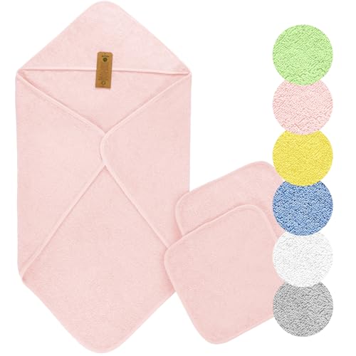 Arus Baby-Kapuzenhandtuch-Set aus Bio-Baumwolle mit 2 Baby-Waschlappen, Rosa, 75 X 75 cm von Arus