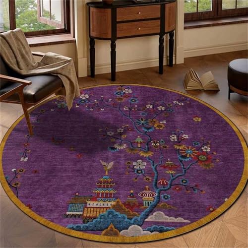 Arvella Rug Teppich Rund Wohnzimmer Waschbar Kurzflor rutschfest,für Schlafzimmer,Küche,Büro und Flur Ethnische Lila Kleine Blumen, Ø100cm Arvella Rug Teppich Rund Wohnzimmer Waschbar Kurzflor rutschfest,für Schlafzimmer,Küche,Büro und Flur Ethnische Lila Kleine Blumen, Ø100cm von Arvella Rug