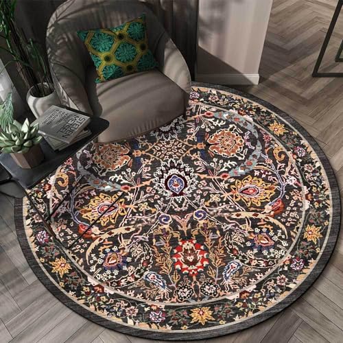 Arvella Rug Teppich Rund Wohnzimmer Waschbar Kurzflor rutschfest,für Schlafzimmer,Küche,Büro und Flur Ethno-Stil Kleine Blumen Schwarz, Ø100cm Arvella Rug Teppich Rund Wohnzimmer Waschbar Kurzflor rutschfest,für Schlafzimmer,Küche,Büro und Flur Ethno-Stil Kleine Blumen Schwarz, Ø100cm von Arvella Rug