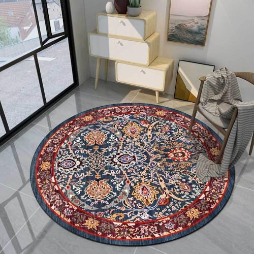 Arvella Rug Teppich Rund Wohnzimmer Waschbar Schlafzimmer,Waschbarer Kurzflor Teppich,für Badezimmer Küche Esszimmer Ethno-Stil Kleine Blumen Rot, Ø190cm Arvella Rug Teppich Rund Wohnzimmer Waschbar Schlafzimmer,Waschbarer Kurzflor Teppich,für Badezimmer Küche Esszimmer Ethno-Stil Kleine Blumen Rot, Ø190cm von Arvella Rug