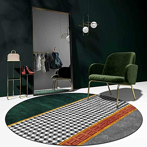 Arvella Rug Teppich Rund Wohnzimmer Waschbar Weich und rutschfest,für und Schlafzimmer,Büro Küche Geometrisches Patchwork Grün, Ø160cm von Arvella Rug