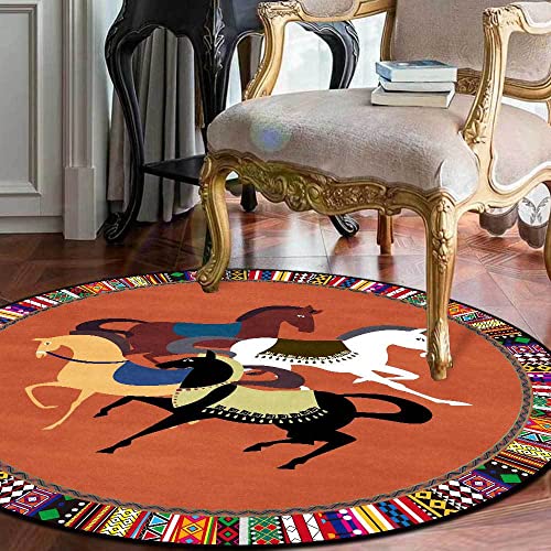 Arvella Rug Teppich Rund Wohnzimmer Waschbar mit Anti Rutsch Unterseite,für Schlafzimmer,Küche,Jugendzimmer und Esszimmer Ethnisches Braun, Ø180cm von Arvella Rug