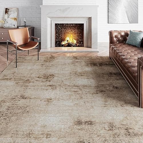 Arvella Rug Teppich Wohnzimmer Große 160 x 280 cm, Kurzflor Schlafzimmer Teppich, Waschbar mit Anti Rutsch für Küche und Esszimmer Moderner Tintenstil Braun von Arvella Rug