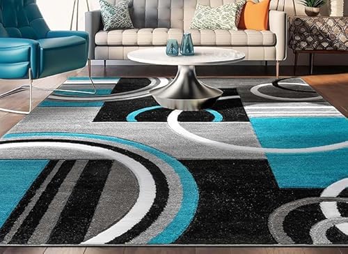 Arvella Rug Teppich Wohnzimmer Große 200 x 290 cm, Schlafzimmer Esszimmer Teppich, Waschbar rutschfest und Kurzflor für die Küche Moderne Geometrische Linien Blau Arvella Rug Teppich Wohnzimmer Große 200 x 290 cm, Schlafzimmer Esszimmer Teppich, Waschbar rutschfest und Kurzflor für die Küche Moderne Geometrische Linien Blau von Arvella Rug