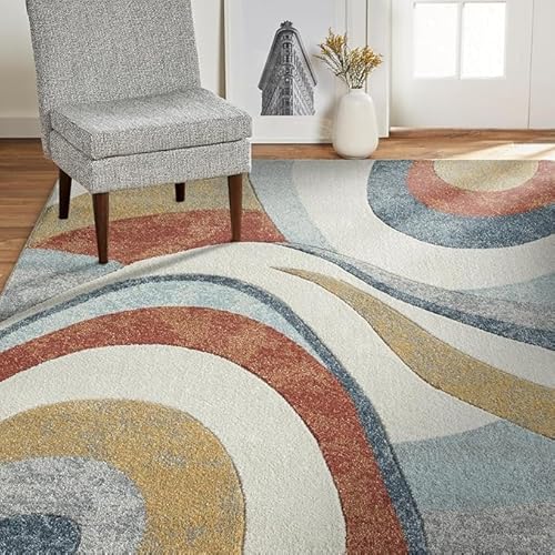 Arvella Rug Teppich Wohnzimmer Große 200 x 290 cm, Schlafzimmer Esszimmer Teppich, Waschbar rutschfest und Kurzflor für die Küche Moderne Geometrische Linien Bunt Arvella Rug Teppich Wohnzimmer Große 200 x 290 cm, Schlafzimmer Esszimmer Teppich, Waschbar rutschfest und Kurzflor für die Küche Moderne Geometrische Linien Bunt von Arvella Rug