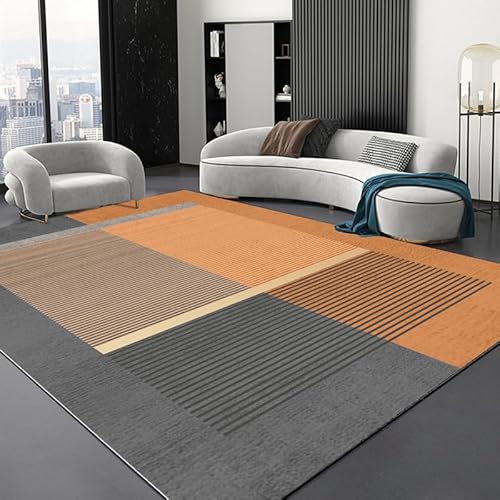 Arvella Rug Teppich Wohnzimmer Waschbar 110 x 190 cm, Schlafzimmer Teppich Kurzflor rutschfest, perfekt für Büro, Küche, Esszimmer Modernes Geometrisches Patchwork Grau Orange von Arvella Rug