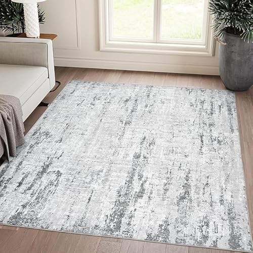Arvella Rug Teppich Wohnzimmer Waschbar 150 x 180 cm, Anti Rutsch Unterseite, für Jugendzimmer, Schlafzimmer, Küche und Esszimmer Modernes Abstraktes Tintenstilgrau von Arvella Rug