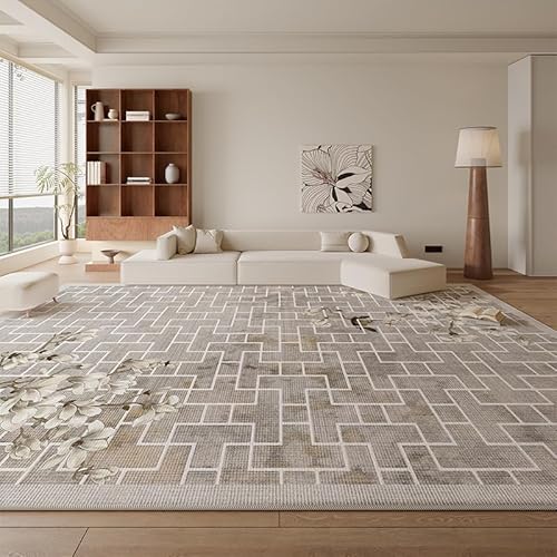 Arvella Rug Teppich Wohnzimmer Waschbar 150 x 200 cm, Kurzflor Teppich Schlafzimmer, waschbar für Küche, Bad und Esszimmer Moderne Geometrische Patchwork Graue Blumen von Arvella Rug
