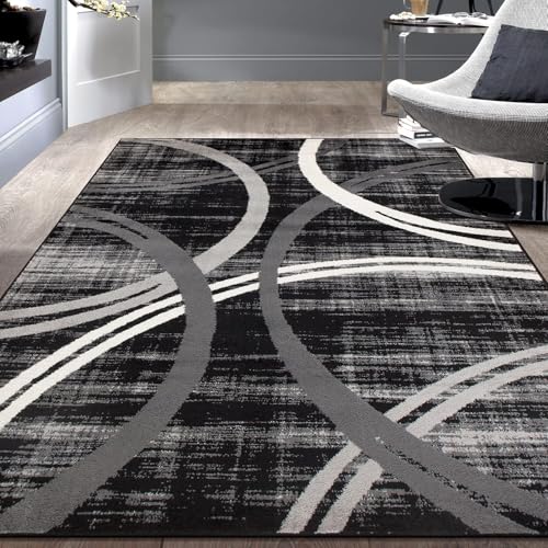 Arvella Rug Teppich Wohnzimmer Waschbar 70 x 140 cm, Kurzflor mit Anti Rutsch Unterseite, für Schlafzimmer, Büro, Küche und Esszimmer Moderne Geometrische Linien Schwarz Arvella Rug Teppich Wohnzimmer Waschbar 70 x 140 cm, Kurzflor mit Anti Rutsch Unterseite, für Schlafzimmer, Büro, Küche und Esszimmer Moderne Geometrische Linien Schwarz von Arvella Rug