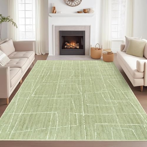 Arvella Rug Teppich Wohnzimmer Waschbar 70 x 140 cm, Kurzflor mit Anti Rutsch Unterseite, für Schlafzimmer, Büro, Küche und Esszimmer Modernes Abstraktes Grün von Arvella Rug