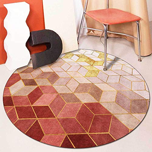 Teppich Rund Wohnzimmer Waschbar Schlafzimmer,Waschbarer Kurzflor Teppich,für Badezimmer Küche Esszimmer Geometrisches Mosaik Roter Farbverlauf, Ø190cm von Arvella Rug