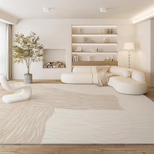 Teppich Wohnzimmer Waschbar 80 x 160 cm, Anti-Rutsch und Weich, Schlafzimmer Bettvorleger für Küche, Esszimmer, Arbeitszimmer Moderne Abstrakte Linien Beige von Arvella Rug