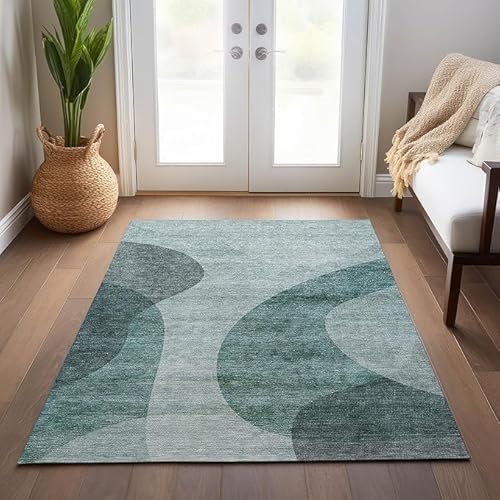 Teppich Wohnzimmer Waschbar 80 x 160 cm, Anti-Rutsch und Weich, Schlafzimmer Bettvorleger für Küche, Esszimmer, Arbeitszimmer Moderne Geometrische Tintenfarbe Im Grünen Stil Teppich Wohnzimmer Waschbar 80 x 160 cm, Anti-Rutsch und Weich, Schlafzimmer Bettvorleger für Küche, Esszimmer, Arbeitszimmer Moderne Geometrische Tintenfarbe Im Grünen Stil von Arvella Rug
