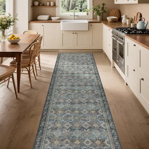 Arvenchy Läufer für den Flur: 5 x 25 cm, Vintage-Stil, waschbar, langer Teppich für Küche, Waschküche, Eingangsbereich, Badezimmer, Schlafzimmer, Wohnzimmer, rutschfest, orientalisch, Boho, Blaugrau Arvenchy Läufer für den Flur: 5 x 25 cm, Vintage-Stil, waschbar, langer Teppich für Küche, Waschküche, Eingangsbereich, Badezimmer, Schlafzimmer, Wohnzimmer, rutschfest, orientalisch, Boho, Blaugrau von Arvenchy