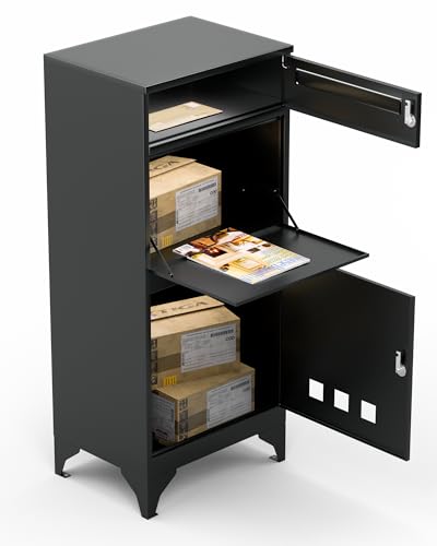 Briefkasten mit Paketfach Draußen, Moderne Paketbox Draussen Groß XXL Paketbriefkasten in Anthrazit mit Sicherheitsschloss | Wetterfester Edelstahl-Briefkasten von Arverta