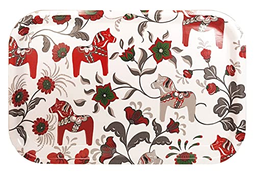 Arvidssons Textil Leksand Weiß-Rot-Grün Tablett 33x21 cm von Arvidssons Textil