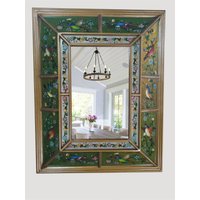 Espejo De Pared 19.6 "x15.7"-Espejo Rechteckig Verde Colibris-Espejos Peruanos-Espejo Decorativo Pared-Espejo Dorado-Decoracion Hogar von Arvip