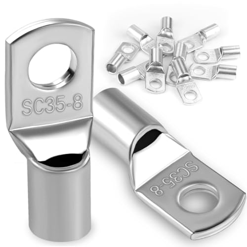 Arvoni 10 Stk Kabelschuh 35mm² – M8 Ringkabelschuh aus verdicktem Kupfer, unisoliert, hochleitfähig & langlebig – Für starke Kabelverbindungen (silber) von Arvoni