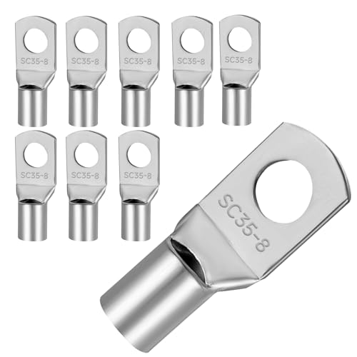 Arvoni 10 Stk Kabelschuh 35mm² – M8 Ringkabelschuh aus verdicktem Kupfer, unisoliert, hochleitfähig & langlebig – Für starke Kabelverbindungen (silber) von Arvoni
