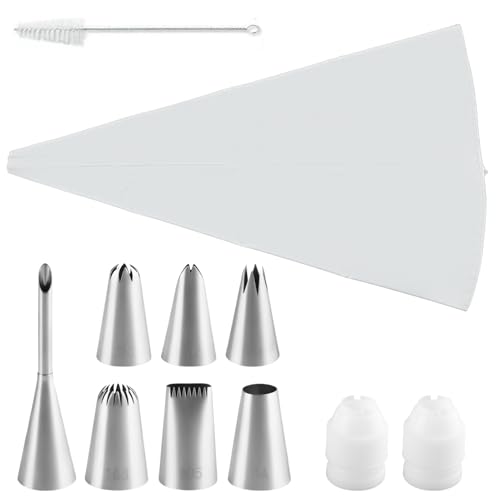 Arvoni 11 Teilig Spritzbeutel, Spritzbeutel mit Tüllen Edelstahl, 6 Medium Spritztüllen, 14 Zoll Baumwolle spritzbeutel Wiederverwendbar, Spritztüllen Set für Cupcake, Kuchen, Torten Dekorieren von Arvoni