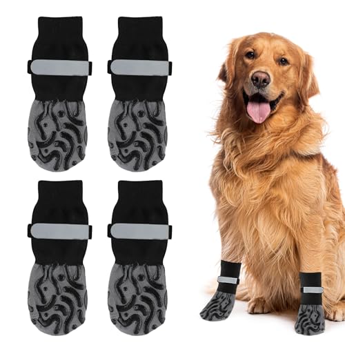 Arvoni 2 Paar Hundesocken Anti Rutsch, Pfotenschutz Hund mit Verstellbaren Trägern, Antirutschsocken Hund für Den Innenbereich Hartholzböden, Hundesocken Leckschutz für Mittlere und Große Hunde von Arvoni