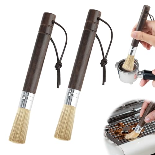 Arvoni 2 Stück Barista Pinsel, Siebträger Bürste mit Lanyard, Ergonomischer Holzgriff und Robuste Borsten, Reinigungsbürste Kaffeepinsel für Kaffeemühle oder Siebträger, Barista Zubehör von Arvoni