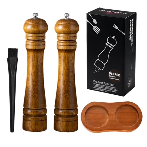 Arvoni Salz und Pfeffermühle 2er Set, Pfeffermühle Holz, Gewürzmühle mit Basis und Reinigungspinsel, Manuelle Salzmühle Pfeffermühlen Keramikmahlwerk, für Gewürze Pfeffer Salz, 8 Zoll von Arvoni