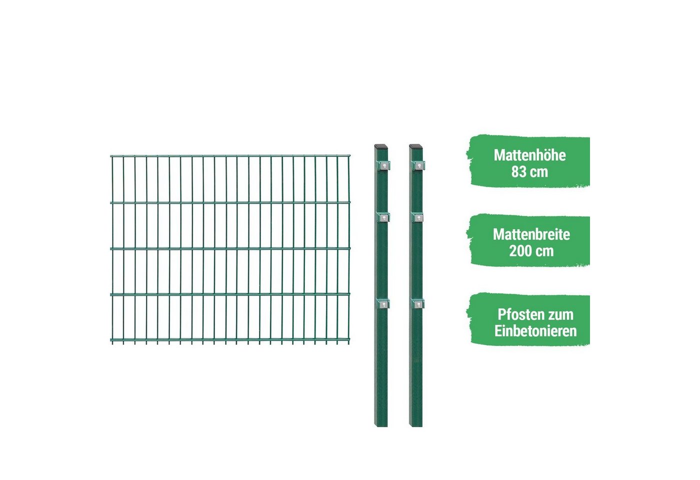 Arvotec Doppelstabmattenzaun ESSENTIAL, (Set, mit Pfosten zum Einbetonieren), Höhe 83 cm, Grün von Arvotec