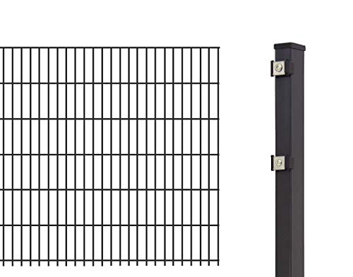 Arvotec Doppelstabmattenzaun als Grundset mit 10 Meter Länge - Zaunset komplett mit Matten, Pfosten und Montagematerial – Höhe & Farbe wählbar (10 m / 1230 mm, Anthrazit) von Arvotec