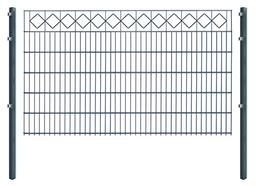 Doppelstabmattenzaun "KARO" - Komplett-Set inkl. Pfosten & Befestigungsmaterial - optisch ansprechender Schmuckzaun mit Zierelementen (L 10 m | H 123 cm | Anthrazit) von Arvotec