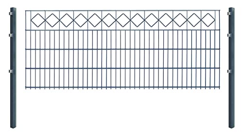 Doppelstabmattenzaun "KARO" - Komplett-Set inkl. Pfosten & Befestigungsmaterial - optisch ansprechender Schmuckzaun mit Zierelementen (L 12 m | H 83 cm | Anthrazit) von Arvotec